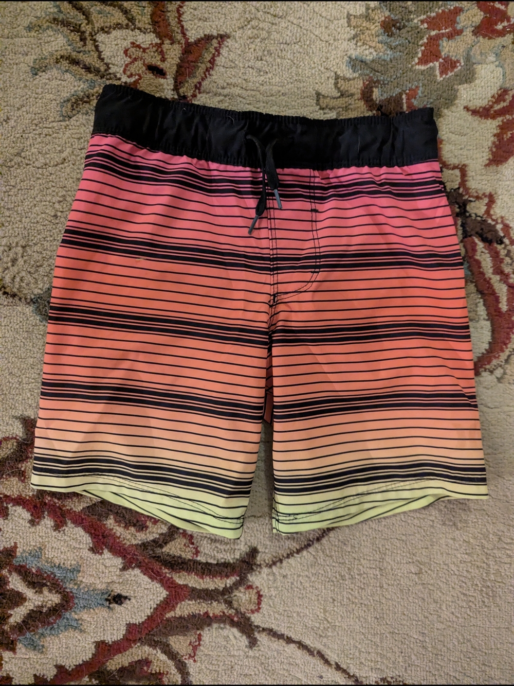 Hurley Black and Coral Striped Swim Shorts Boys Size 4 Board Shorts
